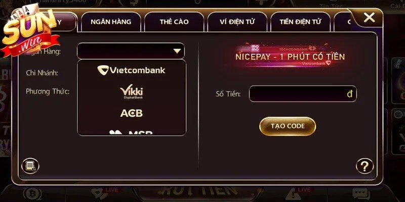 Hướng dẫn nạp, rút tiền nhanh tại cổng game Sunwin